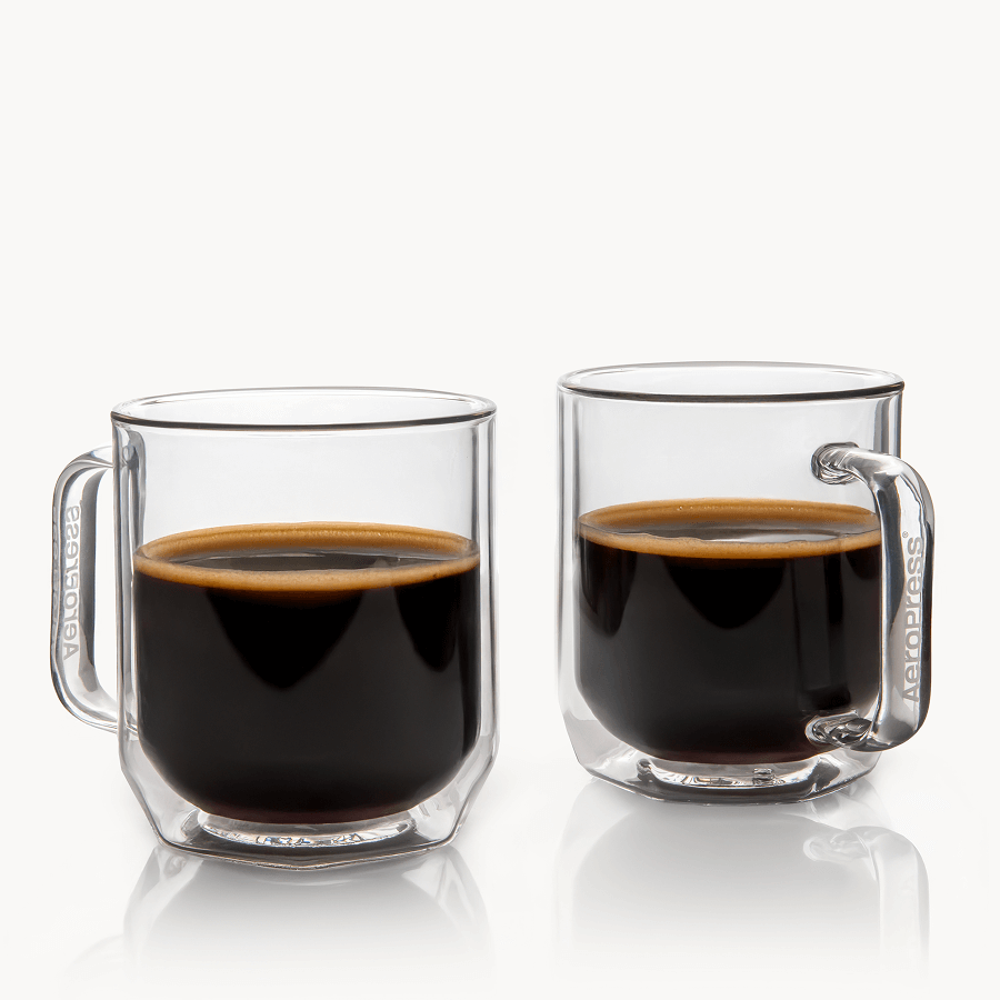 AeroPress Double Wall Glass Coffee Mug - 2 Pack Insulated Coffee Drinkware
